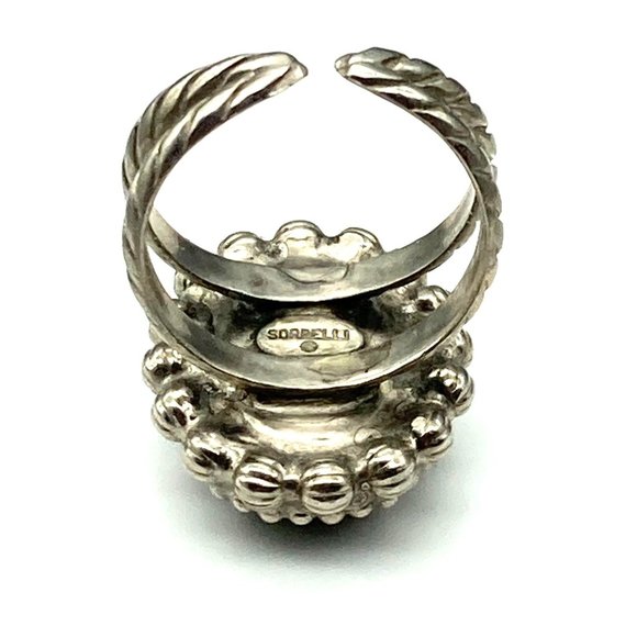 Sorrelli Camellia Ring, Adjustable Silver Tone Rope Band and Faceted Black Oval - Picture 5 of 8